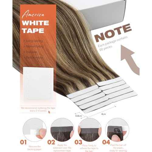 Sunny Hair Tape in Hair Extensions Real Human Hair Invisible Remy Hair Extensions Tape ins for Women Dark Brown Highlight Caramel Blonde 24 inch 20Pcs 50G