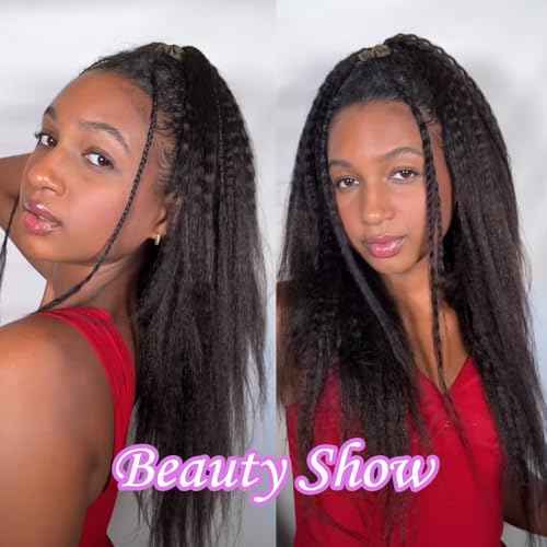 Feather Crochet Hair Kinky Straight Human Hair For Black Women Pre-Separated Knotless Invisble Micro Loop Hair Extensions Crochet Human Hair For Braiding 16inch 120g