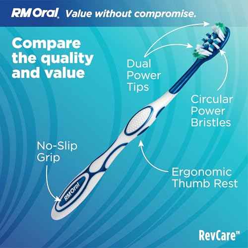 RM Oral RevCare Medium Toothbrush, Circular Power Bristles Power Away Plaque, Tongue & Cheek Cleaner Fights Bad Breath, Value 10 Count