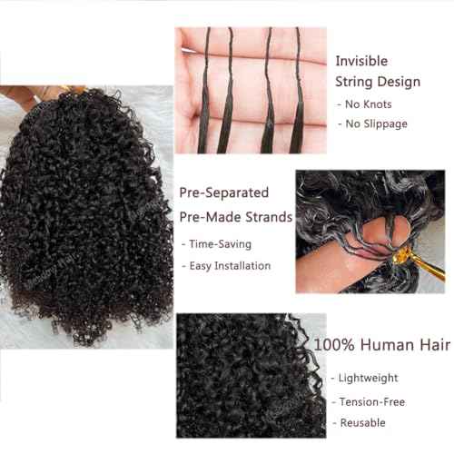 Knotless Pre Separated Human Hair Crochet Extensions for Braids Afro Kinky Curly Brazilian Virgin Feather Hair Bundles Boho Twist Braiding Hair for Black Women 18inch 60g