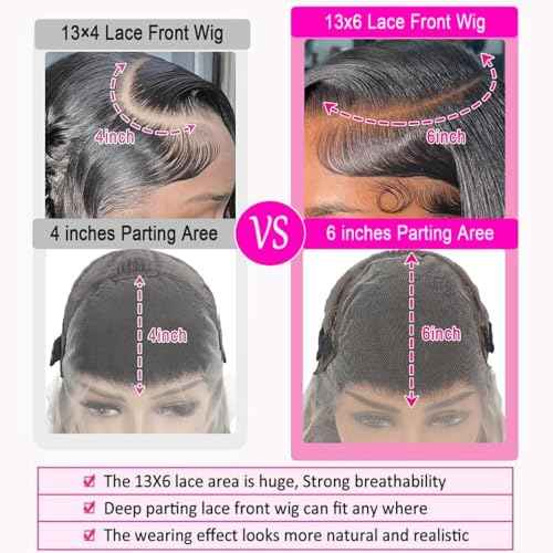 13x6 Deep Wave Wigs Human Hair Deep Wave Lace Front Wigs Human Hair 200% Density HD Lace Frontal Wigs for Balck Women Pre Plucked Glueless Deep Curly Wig Natural Black (16 Inch)