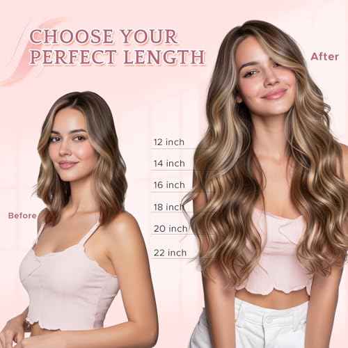 One Piece Clip in Hair Extensions 100% Real Human Hair 3/4 Full Head Hair with Upgraded V-Shaped Weft 5 Clips in Hair Extensions for Women, £¨20 Inch, #12P613 Golden Brown mixed Bleach Blonde£©