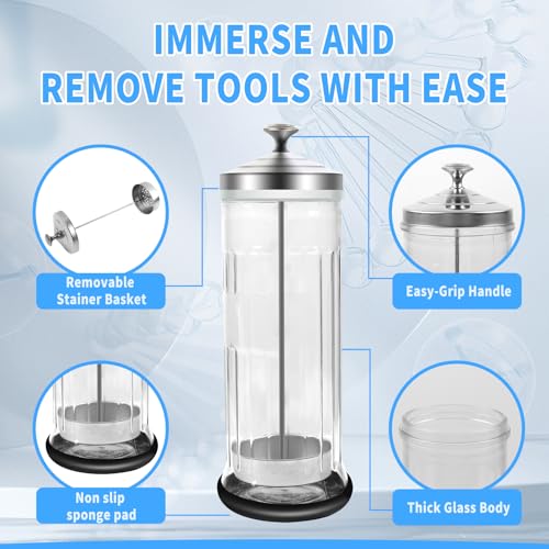 42.3 Oz Barbicide Disinfectant Jar with anti-slip pad, Disinfectant Jar Large for Nail Tools, Barber Shop&Spa Implements Barbicide Containers with Removable Straining Tray(1250 ml)