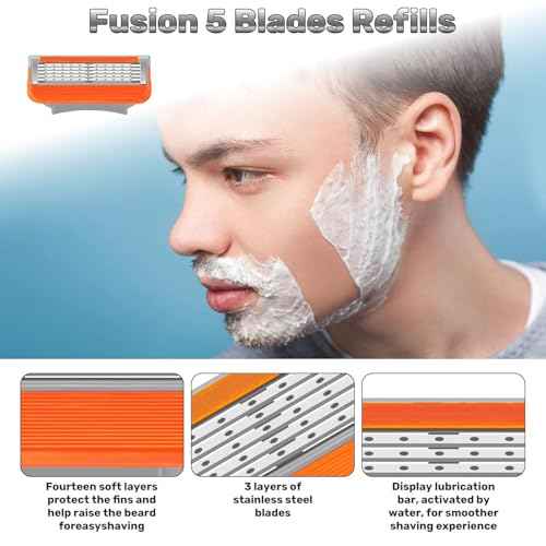 24 Pack Razor Blade Refills Compatible with Fusion 5 Razor ? 5-Layer Precision Anti-Friction Blades for Manual Wet Shaving ? Pivoting Head Design for Smooth, Close & Comfortable Shave (24)