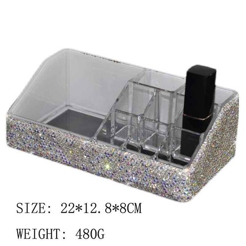 Bestbling Bling Rhinestone Luxury Multi-Functional Acrylic Transparent Makeup Organizers Display Rack -Large Capacity Cosmetic Organizer, Storage, Box & Desktop Lipstick Holder (Silver)