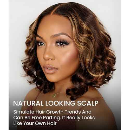 Highlight Lace Front Wig Human Hair Loose Wave 6X5 Glueless Wigs Human Hair Pre Plucked 180% Density Wear and Go Highlight Short Bob Wigs for Women Pre Everything 14inch