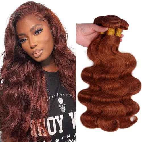 Copper Bundles Human Hair Color 33 Body Wave Bundles 22 24 26 Inch Double Weft Huxowax Peruvian Virgin Soft And Silky Remy Hair Extensions For Woman Auburn Body Wave Bundle 150g