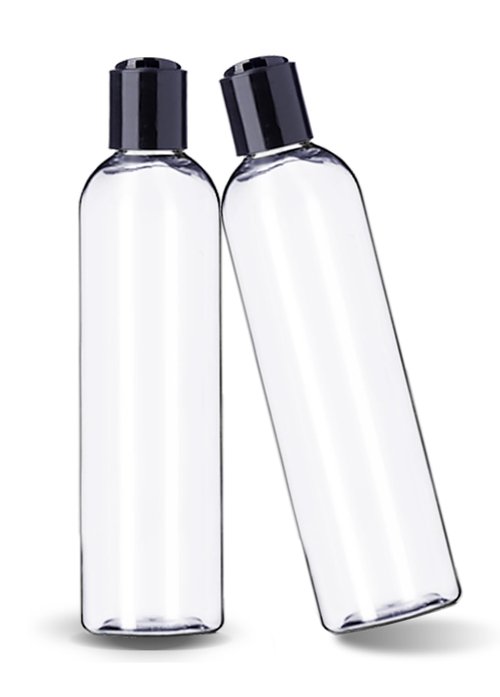 ljdeals 8 oz Clear Plastic Empty Bottles with Black Disc Top Caps, Refillable Containers for Shampoo, Lotions, Cream and More Pack of 2, BPA Free, Made in USA