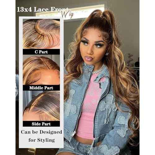 Ombre Lace Front Wig - Human Hair, 13x4 Body Wave, 4/27 Highlight, Honey Blonde, 180% Density (22 inch)
