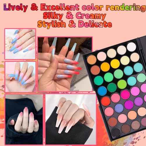 Pigment Powder for Nails 40 Colors Set, Colorful Nail Pigment Powder Palette with Iridescent Shades for Ombre & Bold Manicure, Home Salon DIY Nail Art Supplies