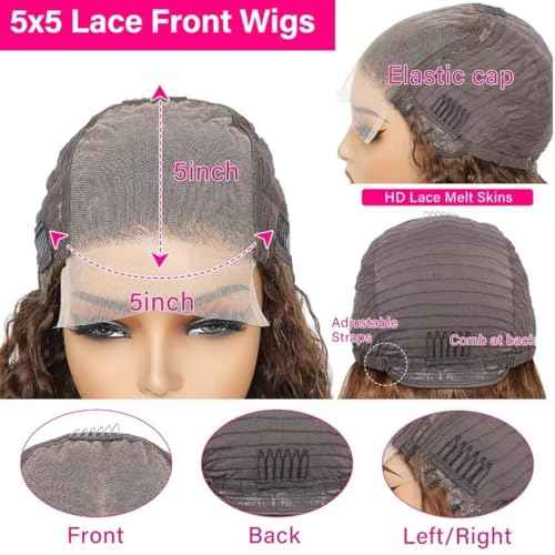 Ombre Lace Front Wig Human Hair Highlight Deep Wave 5x5 Hd Lace Closure Wigs Human Hair 4/27 Colored Glueless Honey Blonde Wig Human Hair Wig Pre Plucked Wet Wavy Curly Wig 180 Density 24 Inch