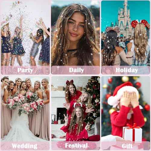 22 Colors Hair Tinsel Kit, 7800 Strands 48 Inch Glitter Tinsel Hair Extensions with Tools, Heat Resistant Sparkling Fairy Hair Accessories for Girls, Kids, Women Christmas Cosplay Party