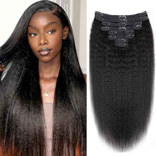 24 Inch 12A Clip In Hair Extensions Real Human Hair 100g 7pcs Yaki Straight Clip ins Human Hair Extensions for women 100% Unprocessed Brazilian Virgin Hair clip ins Natural Black Hair