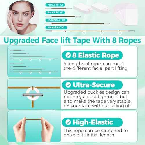Face Lift Tape Invisible, Face Tape Lifting Invisible 100PCS Neck Tape Face Lift Tapes and Bands with 8 Strings Face Lifter Instant Facial Tape for Makeup Double Chin Eyebrows Jowls Sagging Woman