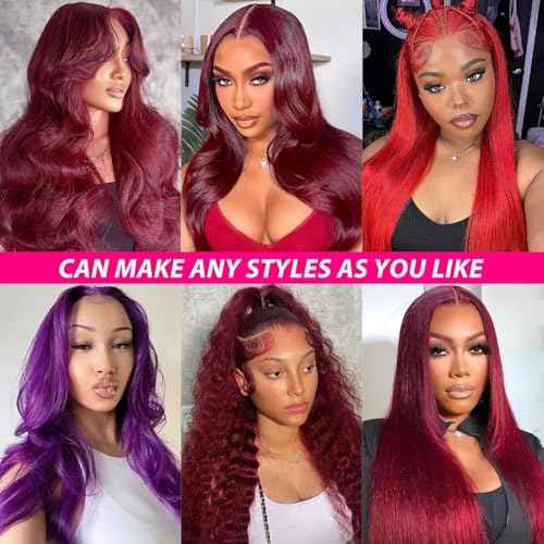 Estilar 99j Burgundy Lace Front Wigs Human Hair 20Inch Burgundy Wig 150% Density Brazilian Virgin Straight Human Hair Wigs for Women Pre Plucked with Baby Hair