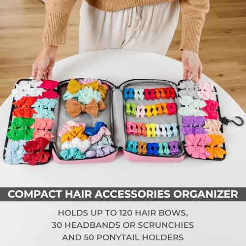 2 in 1 Newly Designed Headband & Hair Bow Organizer for Girls Display Bag - Large Capacity Girls Hair Accessories Organizer, Holds Hair Clips, and Hair tie with a Rotating Hook, Travel-Friendly.