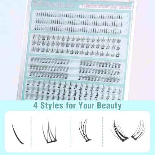 Bottom Lashes Natural 0.07mm Thickness Bottom Lash Clusters Wispy Bottom Eyelashes 306PCS 4 Styles Bottom Lash Extensions by Boahankuke, Black