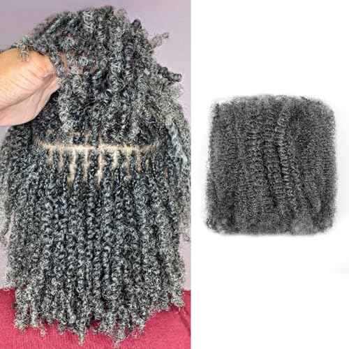 Pre-sretched Afro Kinkys Bulk Human Hair Human Hair for Locs/Twists/Braids/Repair Locs Afro Kinky Curly Bulk Can Bleach And Dye(#SALT&PEPPER,18inch 50g)