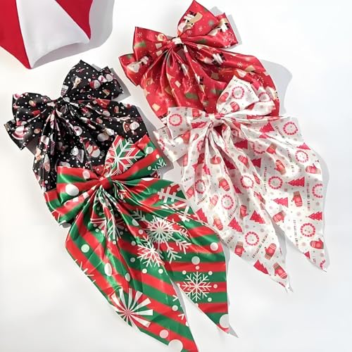 Christmas Silky Satin Hair Bows for Women,Big Ribbon Bow Hair Clips for Girls, Oversized Long Tail Hair Barrettes Cute Hair Accessories
