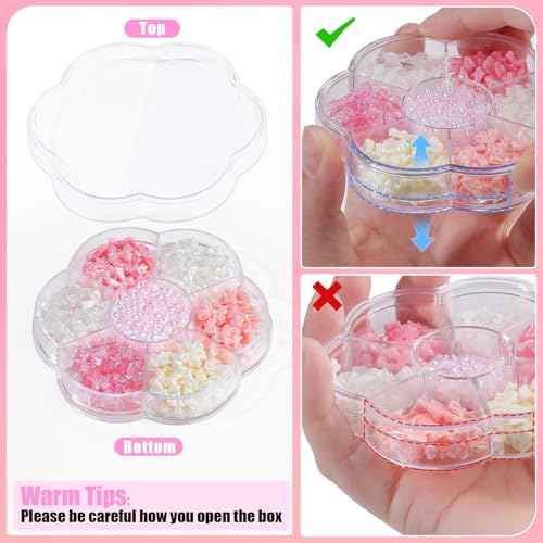 420PCS Bow Nail Charms Kit with Half Pearls, 3D Acrylic Nail Gems Rhinestones, Pickup Tools for Nail Art Design, DIY Crafts, Valentine Gifts
