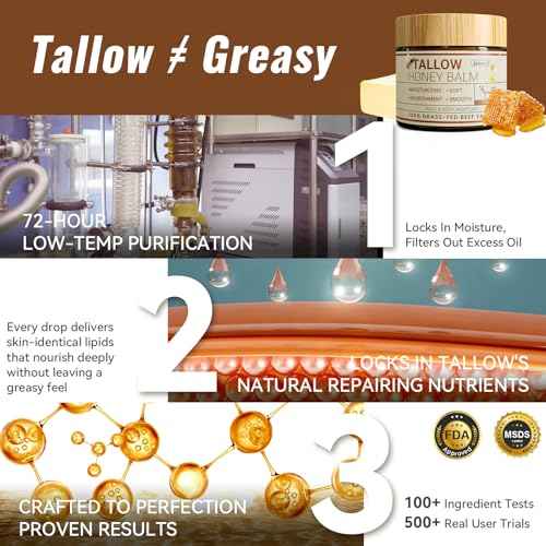 Beef Tallow for Skin, 100% Grass-Fed Tallow and Honey Balm for Face Body Moisturizer for Aging Dry Sensitive Skin, Deep Hydration & Nourishment 2 OZ