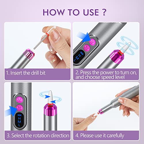 Cordless Electric Nail Drill Kit: Professional Nail Dremel Electric Nail File E-File Nail Drill for Acrylic, Gel Nails, Manicure Pedicure Black