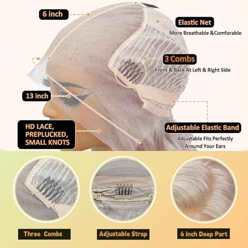 Grey Lace Front Wigs Human Hair Pre Plucked with Natural Hairline 13x6 Glueless Wigs Human Hair 180 Density Highlight Body Wave Lace Frontal Wig 26 Inch