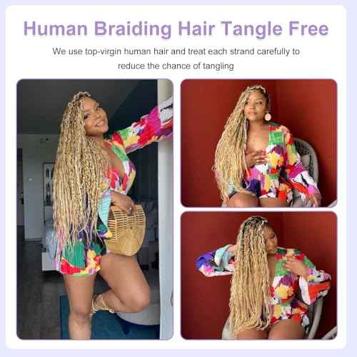 P27/613 Human Braiding Hair Highlight Blonde Boho Hair For Braiding Deep Wave Bulk Bundles 22 Inch Deep Curly Crochet Knotless Braids 100% Real Human Hair 100gram (2 of 50g)