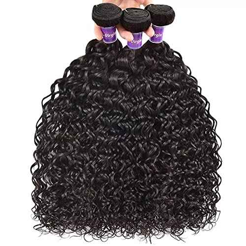 Water Wave Bundles Human Hair 3 Bundles Water Curly (20 22 24 Inch) Brazilian Full Virgin Remy Hair Extension for Women Wet and Wavy Hair Weft Natural Color