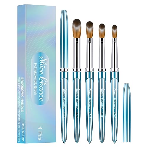 Shine Chance 4Pcs Acrylic Nail Brushes Set, Kolinsky Hair Acrylic Nail Art Brush, Art Design & Polish Mistake Cleaning Manicure Tools for Women Acrylic Application (Size 6 8 12 16)