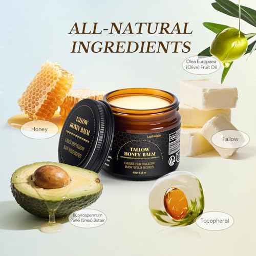 Beef Tallow for Skin, Tallow and Honey Balm for Face, Grass-Fed Tallow for Body, Deep Nourishing 2.1oz / 60g