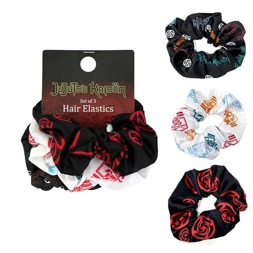 JUST FUNKY Jujutsu Kaisen Scrunchies Set Officially Licensed Anime Hair Ties, Pack of 3