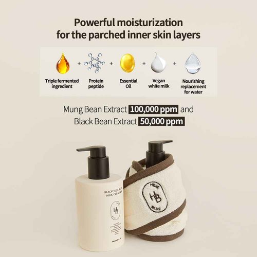 HEVEBLUE Black Yuja Bean Milk Cleanser - Sensitive Skin, Korean Skincare, Vegan, Hypoallergenic, Moisturizing, Hydrating, First Facial Cleansing, Cleansing Milk, K-Beauty, Gentle Face Wash