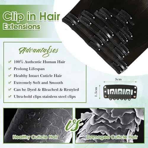 Natural Black Seamless Clip in Hair Extensions Real Human Hair 22inch Clip ins Human Hair Extensions Straight Clips in 100% Clip in Extensions Human Hair for Women 8pcs Double Weft