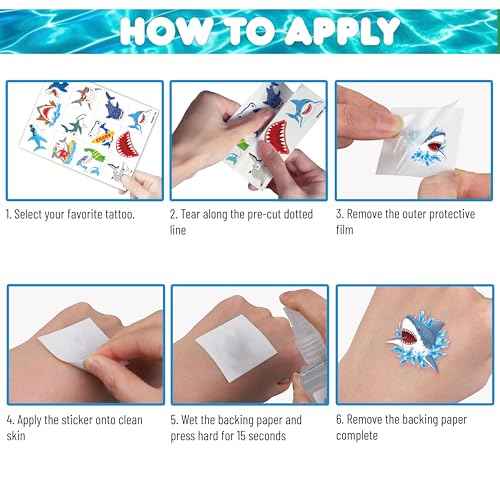 96 PCS Shark Pre-Cut Temporary Tattoos for Kids | Super Cute Shark Themed Birthday Party Favors, Supplies, Decorations, Cute Ocean Animal Tattoo Stickers, School Rewards Prizes & Gifts for Boys Girls