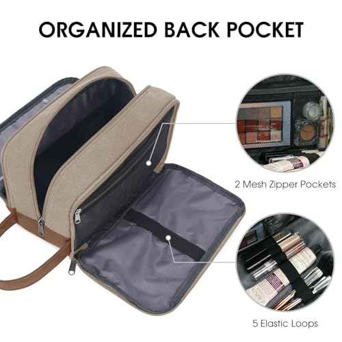 WANDF Travel Toiletry Bag for Men Large Toiletries Shaving Bag Water Resistant Hanging Dopp Kit Travel Accessories Bag for Women Men (Light Khaki)