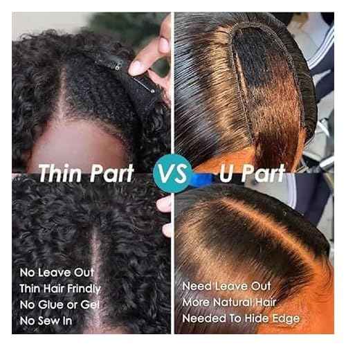 Afro Kinky Curly V Part Wig Human Hair Brazilian Virgin Upgrade U Part Wigs Glueless Afro Curly 180 Density Vpart Wig No Leave Out For Black Women 16Inch