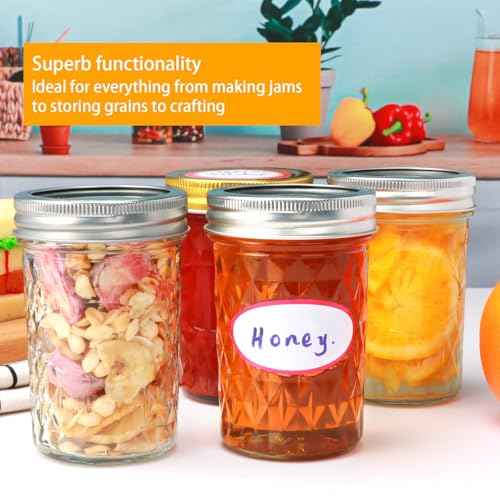 8oz Mason Jars,Canning Jars,Jam Jars for Jelly,Honey,Wedding Favors, Food Storage for Kitchen & DIY Gifts,with Lables,Pen and Sponge Brush,Set of 8