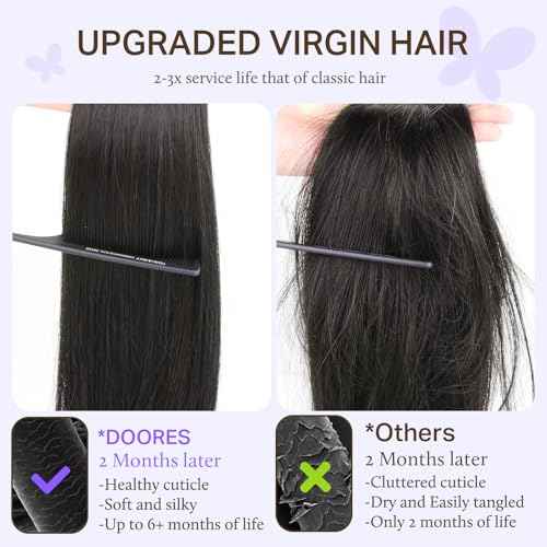 DOORES Seamless Clip in Hair Extensions Real Human Hair, Jet Black 120g 16 Inch 7pcs, Genius Extensions Clip in Straight Hair Remy Natural Weft Invisi Edge PU Weft