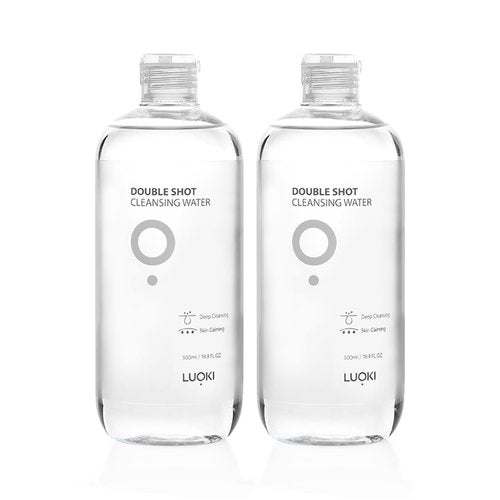 LUOKI Double Shot Cleansing Water 500ml (16.9 fl oz) - Hypoallergenic Deep Clean Micellar Cleansing Water and Makeup Remover… (33.8 Fl Oz(Pack of 2))