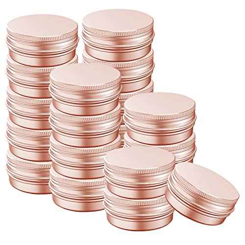 1 Ounce Aluminum Tin Jar with Screw Cap 30mL Tin Cans Refillable Containers for Cosmetic, Lip Balm, Cream, Lotion, Balms, Spices, Salve, Rose Gold 20 Pcs