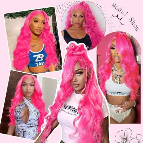 26 Inch Pink Wig Human Hair 13x4 Body Wave HD Lace Front Wigs Human Hair Pre Plucked 200 Density Human Hair Lace Front Wigs Colored Pink Frontal Wigs Human Hair
