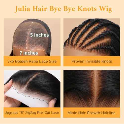 Julia Hair 12 Inch Light Yaki Straight Bob Wig 100% Human Hair Glueless Bye Bye Knots 7x5 Hd Lace Pre Cut Plucked Short Wig Natural Color Straight Bleached Knots Side Part Black Wigs