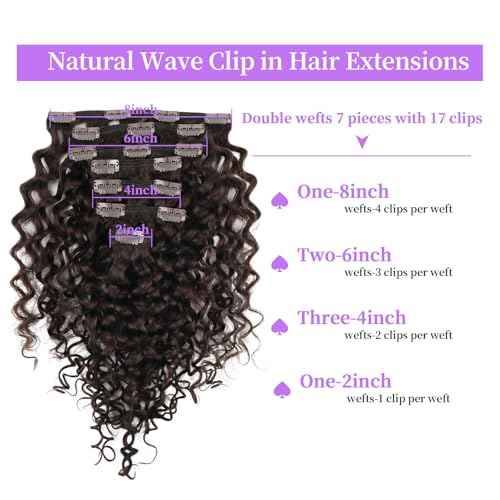 Sassina Natural Wave Clip in Extensions Human Hair Thick Remy Hair Extensions Clip ins Dark Brown Double Weft Brazilian Human Hair Extensions Full Head for Women 7Pcs 120G 22 Inch