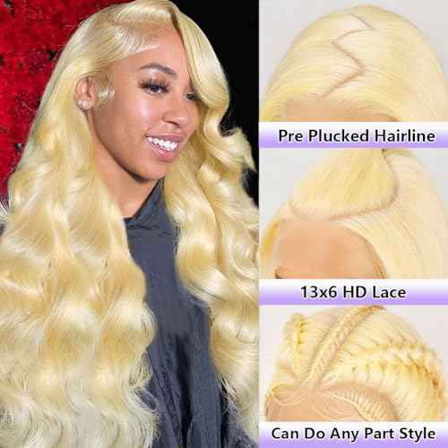 613 13x6 Lace Front Wig Human Hair 200 Density Blonde Wig Human Hair Body Wave Lace Front Wigs Human Hair Pre Plucked 613 HD Lace Frontal Wigs 28 Inch