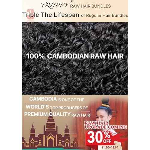 TRIIPPY Water Wave Bundles Human Hair,Curly Single Bundle by 100% Raw Cambodian Human Hair,Triple The Lifespan Over Regular Virgin Hair Bundle,No.1 Raw Hair Brand On Amazon(16 Inch,Natural Color)