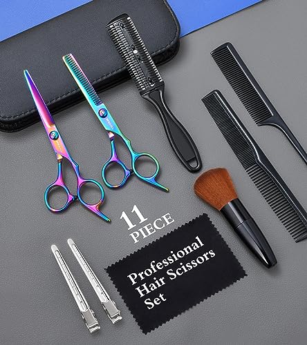 Hair Cutting Scissors Kits,11Pcs Professional Haircut Scissors Kit with Comb,Clips,Cape,New Craftsmanship Stainless Steel Hairdressing Thinning Shears Set for Barber,Salon,Home,Men,Women