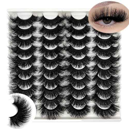 Mink Lashes Fluffy Wispy 20mm 3D Volume Full Dramatic Faux Mink D Curl Long Strip Lashes Pack 25 mm Big Cat Eye False Eyelashes