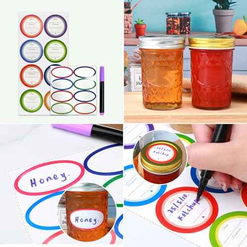 8oz Mason Jars,Canning Jars,Jam Jars for Jelly,Honey,Wedding Favors, Food Storage for Kitchen & DIY Gifts,with Lables,Pen and Sponge Brush,Set of 8
