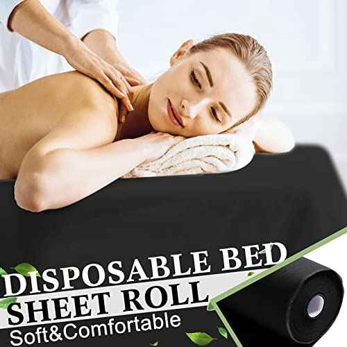 Buryeah 2 Rolls 100 Pcs Disposable Massage Table Paper Roll 32" x 71" Spa Bed Sheets Non-woven Exam Table Sheets Paper Covers for Massage Spa Beauty Salon Waxing Exam(Black)